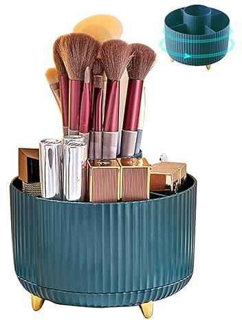 Nuangoo Kosmetik Make Up Organizer, 360°Drehbarer Pinsel Organizer,Kosmetikregal Kosmetik Organizers für Zimmer Decor Frisiertisch,Schlafzimmer,Badezimmer (grün)