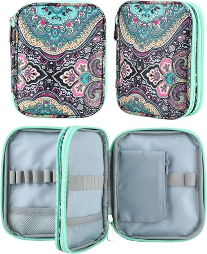 JOZEA Häkelhaken-Etui mit Reißverschluss und Netztaschen für Häkelnadeln, leichte Organizer-Tasche für Strickwerkzeuge（Blaues Muster