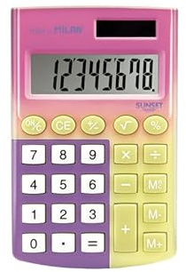 MILAN® Pocket 8-siffriga miniräknare Box Sunset, Gul-Rosa