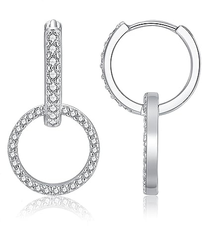 Deyanse Ohrringe Silber 925 Creolen, 925 Sterling Silber Ohrringe Hängend für Damen Frauen Mädchen, Hypoallergen Double Circle Hoop Ohrringe, Minimalistische Doppelter Kreis/Ovale Ohrringe kreolen
