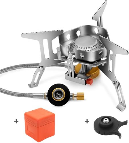 Yinleader Foldable Camping Gas Stove, 3500W Portable Backpacking Stove Piezoelectric ignition with Windproof (Non gas tank included)