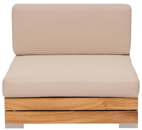 Teako Design Loungesessel Korsika Teak Massivholz mit Auflagen, Wetterbeständiger Gartensessel ohne Armlehnen, Edelstahlfüße Lounger, Nachhaltiges Teakholz, Outdoor-Möbel aus Massivholz