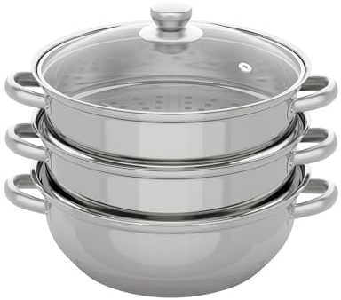 vinnyooc 3 Tier Food Steamer Stainless Steel Steamer Multi-Functions Cooker Hot Pot Food Set Pan Cooker Cookware For Seafood Fish Beef Pork Vegetables Tamale Dumpling