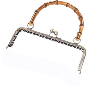 Clic Clac per Portamonete Borsa a Tracolla in Metallo Stile Vintage, con Chiusura a Bacio, con Manico in bambù, Fermagli for Gioielli, Elementi di Fissaggio for Cucire, Forniture for Borse(20cm Dark)