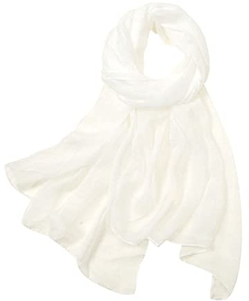 Damen-Schal, Sommerschal aus Chiffon, einfarbig, einfarbig, dünn, normale Seide, Sonnenschutz, Schal, klassisch, weiß, One size