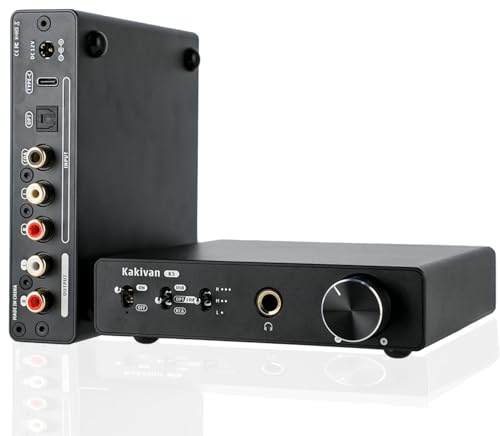 Kakivan K5 DAC Headphone Amplifier, ES9039Q2M Chip Digital-to-Analog Audio Converter, USB Type C/Optical/Coaxial to RCA/6.35MM/3.5MM AUX for Phone/MAC, RCA Input Converter for Home Audio Amplifier.