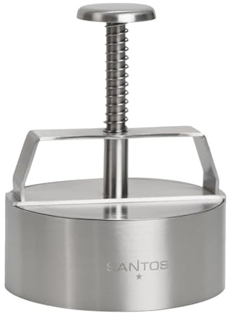 SANTOS Profi Burgerpresse Edelstahl – Patty-Presse für Ø 11 cm Burger, Flexible Dicke, einfache Handhabung mit Federmechanismus, spülmaschinengeeignet