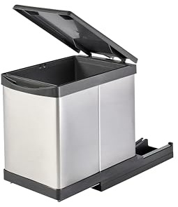 Aspira Home Müllomatic PRO 1 MINI | Einbau Mülleimer Küche ausziehbar, Abfallsammler für Unterschrank mit 1 x 12 L herausnehmbarem Inneneimer, Edelstahl Kunststoff, Schienensystem