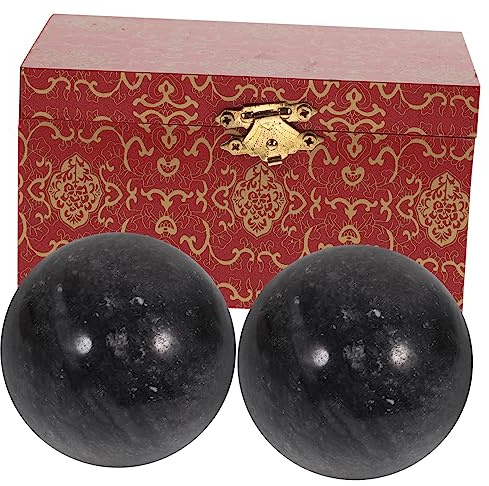 Ipetboom 2pezzi Palline Da Fitness in Pietra Naturale Per Anziani Per Riabilitazione Delle Mani e Stimolazione Alle Mani Con Scatola Di Immagazzinaggio Di Palla Scatola
