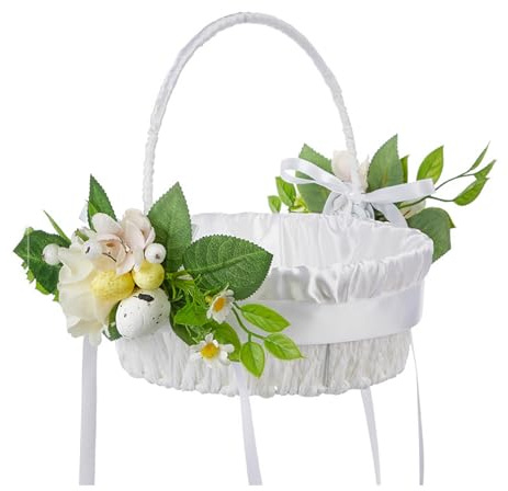 Elegan Panier de pique-nique pour œufs de Pâques pour les parcs de printemps et les fêtes dans le jardin avec décorations de fleurs artificielles