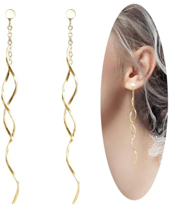 14K Gold Hoop Earrings for Women, Hypoallergenic Spiral Threader Dangle Earrings Fashion Jewelry, Gift for Women