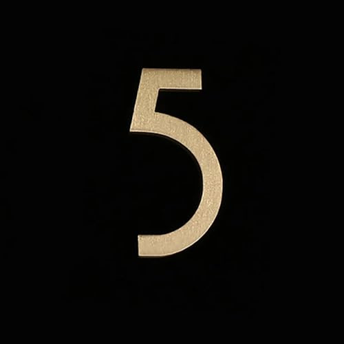 2 Inch House Numbers Modern Metal Brass Door Number 5cm Golden Mailbox Address Sign, for Apartment Wall Decor Yard Street Garden Office Hotel Cafe Room Exterior Decorative(5)