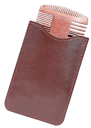 WRITWAA Vierseitiger Bartkamm Aus Extra Dickem Holz Antistatisch Grobe Und Feine Zähne Brauner Schnurrbartkamm Mit Aufbewahrungstasche Bartstyling Für Herren Reisetauglich