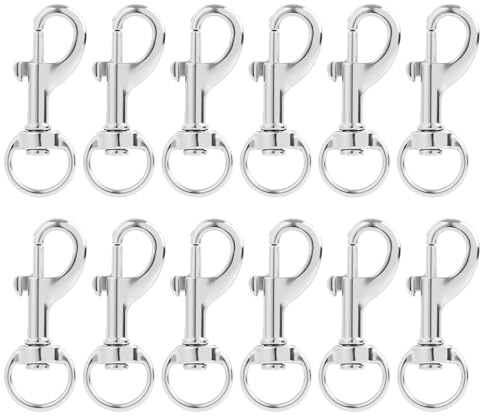 12 Stück Karabinerhaken mit Drehgelenk, Mini Karabiner Klein aus Zinklegierung, Karabinerhaken Schlüsselanhänger für Hundeleine, Geldbörse, DIY Basteln, Silber, 45mm, Kleine Karabiner Hundeleine