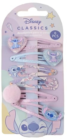 Stitch 6-teiliges Haarnadel-Set für Mädchen, mit Disney-Charakteren, Pastellfarben und Glitzer