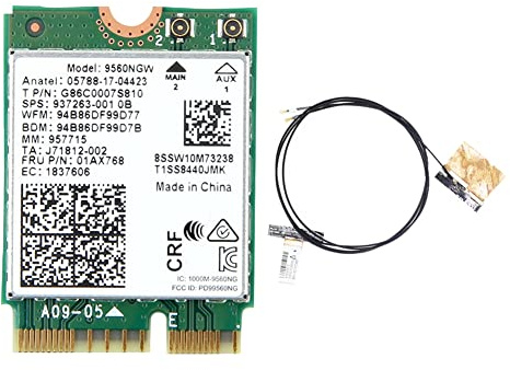 Carte Wi-Fi 9560NGW + antenne 1730 Mbps sans AC 9560 Dual Band 2.4G+5G BT 5.0 802.11Ac M.2 CNVI 9560NGW Adaptateur sans