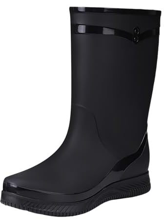 Stivali di gomma da donna, in tinta unita, spessi, resistenti alla pioggia, antiscivolo, da trekking, da donna, Nero , 37 EU