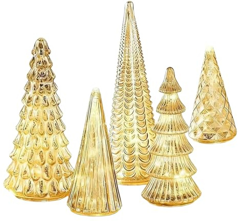 Set von 5 beleuchteten Quecksilberglasbäumen, 2026 Neues Upgrade Quecksilberglas Weihnachtsbäume mit LED, für Weihnachtstisch Herzstück Kernstück