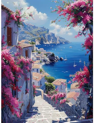 KEYIFA Pintar por Numeros Adultos, Vista al Mar Paint by Number Kits con Pinceles y Pigmento Acrílico, DIY Pintura al óleo Colorear Lienzo Manualidades, Decoración del Hogar 30x40CM
