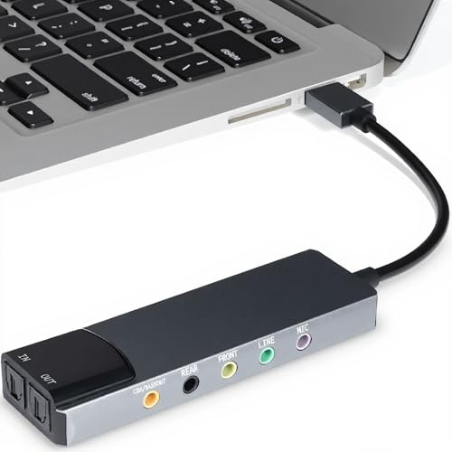 Tonysa Tarjeta de Sonido Envolvente USB 7.1 con Sonido Digital SPDIF, Tarjeta de Sonido Externa de Música de Alta Resolución Plug and Play, para Computadora Portátil Plateada