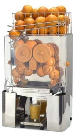 Quattro Automatic Orange Juice Machine Juicer – Commercial Fresh Orange Juicer with Automatic Feeding System, 20 Oranges/Minute, Compact Stainless Steel Design. For Any Catering Establishment