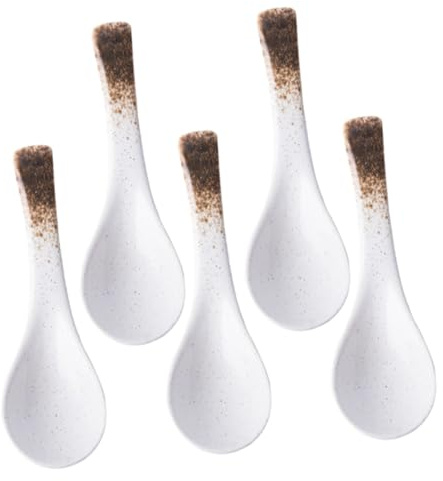 Hemobllo Lot de 5 Cuillères en Céramique Blanches Vie Quotidienne, Cuillères à Soupe Japonaises Élégantes et Saines, pour Servir le Riz Soupe