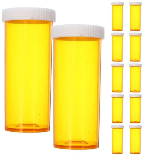 BIUDECO 12 Frascos de Pastillas de Farmacia de Plástico Naranja con Tapa, Contenedores de Medicamentos Compactos y Sellados para Viaje y Uso Diario, Dispensadores Portátiles