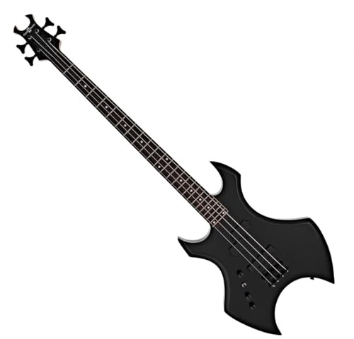 Harlem X Linkshändige Bassgitarre von Gear4music, Schwarz | Idealer Einstieg in Rock und Metal, Leichter Paulownia-Korpus, Pappellaminat-Griffbrett, Gigbag und Kabel Inklusive