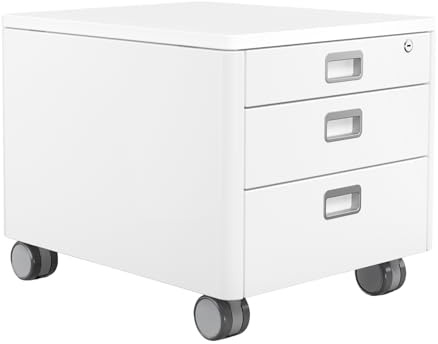 moll Cubic, mobiler Rollcontainer mit drei Schubladen, abschließbar und mit integrierte Feststellbremse, Grifffarben austauschbar, zeitloses Design, Dekorfarbe Weiß, 43x54x43