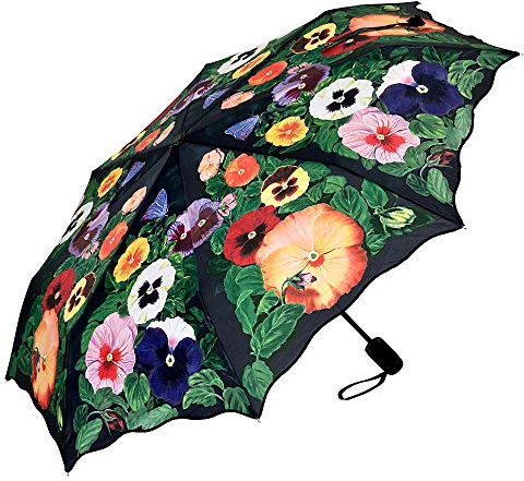 VON LILIENFELD Regenschirm Taschenschirm Stiefmütterchen Windfest Auf-Zu-Automatik Blumen Stabil Leicht Kompakt