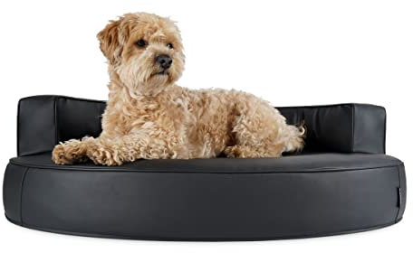 PadsForAll Hundebett, Hundesofa Atlanta Kunstleder SCHWARZ wasserabweisend, Feels Like Heaven | Gr. L | Füllung Visco-Schaumstoff
