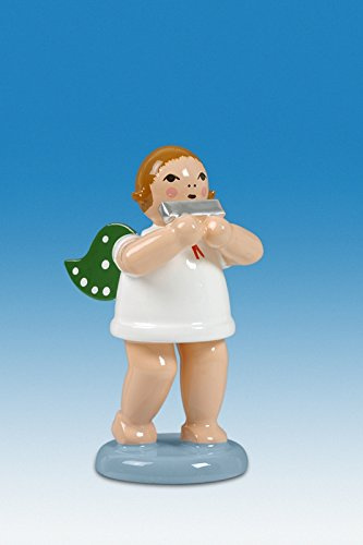 Rudolphs Schatzkiste Holzfigur Engel mit Mundharmonika ohne Krone Höhe 6cm NEU Holzengel Instrument Seiffen Erzgebirge Figur Dekoration Holzfiguren Weihnachten Fensterschmuck Spielzeug Deko