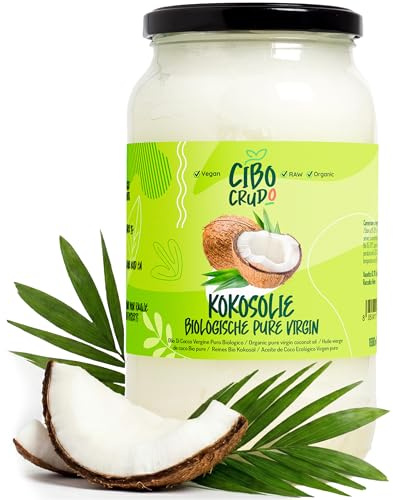 Bio Kokosöl Nativ und Kaltgepresst - 1 LT. Kokosöl Bio Flüssig für Haare Haut und Backen oder Kosmetik. Virgin Organic Coconut Oil for Hair.