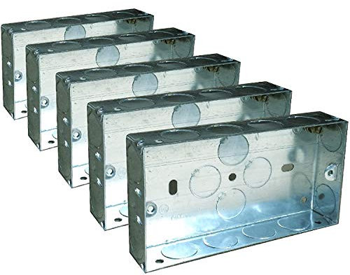 5 x Double Metal Back Box 25mm Flush Wall Pattress / 2 Gang Electrical Sockets