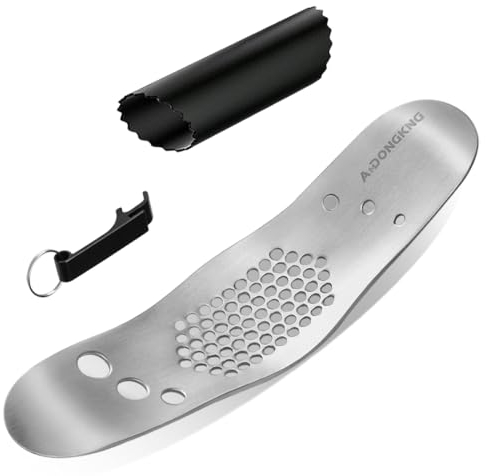 Garlic Press Rocker & Leaf Herb Stripper, Silicone Roller Peeler, Bottle Opener, Stainless Steel Garlic Crusher Chopper Squeezer Slicer Mincer
