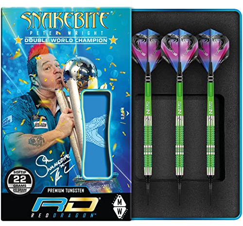RED DRAGON Peter Wright Snakebite Mamba 20g Fassgewicht, 22g Gesamtgewicht Softip Tungsten Darts mit Flights und Schäfte