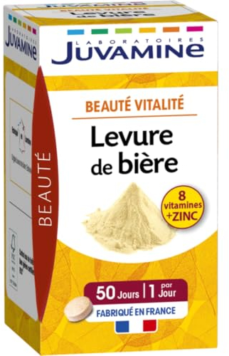 JUVAMINE Levure de Bière, Beauté de la peau, des cheveux et des ongles, Vitalité, Vitamines B1, B2, B3, B5, B6, B8, B9 et B12 + Zinc, Programme de 50 jours, Fabriqué en France
