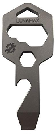 Lunamax Mighty Key-TITANIUM 8 in 1 Multi-Tool for Keychain- Strong, Lightweight, All- in-One Bottle Opener, Flathead Screwdriver, Wrench, Box Cutter, and Hex Driver (Classic Silver)