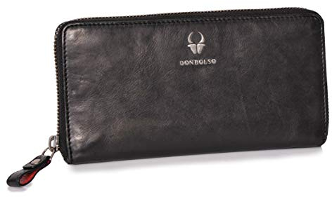 DONBOLSO Geldbörse Damen Lissabon XL - Portemonnaie aus echtem Nappaleder mit RFID-Schutz - 13 Kartenfächer - Großes Format 10.5 x 20 cm - Stilvoller Geldbeutel für jeden Tag - Schwarz