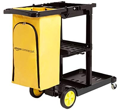Amazon Basics 611-BLK Cleaning Cart with Zipper Bags and 2 Shelves, Black / Yellow