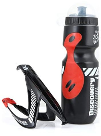 JOMAE-Shop 650ML Outdoor Sport Water Bottle and Holder Cage Rack Mountain Cycling Bike Bicycle Kit for Exercise, Travel, Gym, Camping, Hiking(Black)