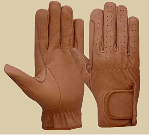 Horse Riding Men's Gloves All Leather 100% Real Leather TAN & Black Premium Quality Gents Equestrian Gloves (Large, Tan)