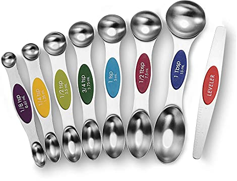 Magnetisches Messlöffel-Set – Edelstahl stapelbar zweiseitiger Teelöffel Esslöffel zum Messen von trockenen und flüssigen Zutaten, Messlöffel zum Kochen und Backen, passt in Gewürzgläser, 8er-Set