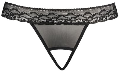 Teyli Damen Ouvert Tanga mit Loch im Schritt - Damen Tanga mit Loch - Höschen mit Offenem Schritt Schwarz - Slips im Schritt Offen - Unterwäsche Frauen mit Öffnung Schwarz S/M