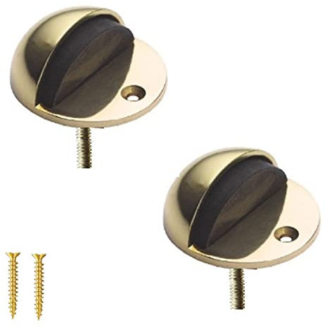TERF® Polished Brass Door Stopper Floor Mounted Oval Dome Shape 50mm Doorstop Including Fixing Screw - Pack of 2