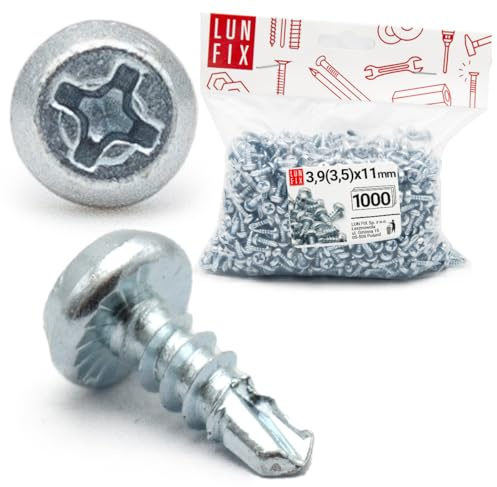 Lun Fix Profilverbindungsschrauben 3,5 x 11 mm 1000 Stk Kreuzschlitz | Selbstschneidende Blechschrauben Verzinkte Profil Schrauben Trockenbau Schrauben Schnellbauschrauben Metallschrauben