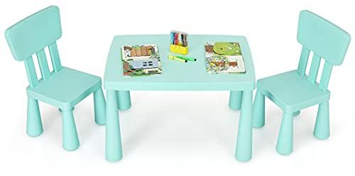 GYMAX Kids Table and Chair Set, Toddler Activity Table with 2 Chairs, Children Furniture Set for Playing, Learning, Eating and Drawing (Green)