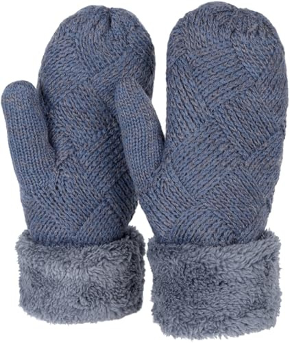 styleBREAKER Manoplas de punto de invierno para damas, guantes con patrón de diamantes, termo polar, guantes de punto 09010031, color:Azul jean