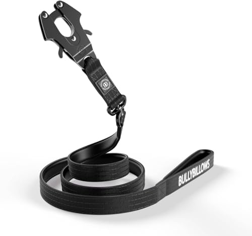BullyBillows Anti-Tangle Swivel Combat Dog Lead | Padded Handle For Easier Walks | Anti Tangle & Pressure Tested Dog Lead | Suitable For All Dog Breeds - Black