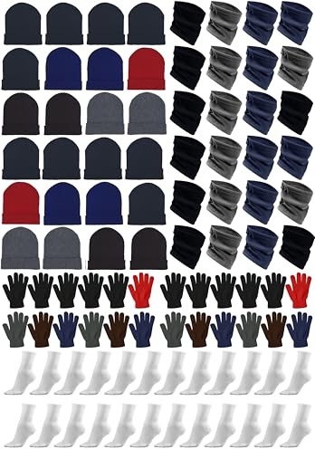 96x Winter Gloves, Beanies, Crew Socks, Neck Warmers Donation Charity Care Bulk Bundle